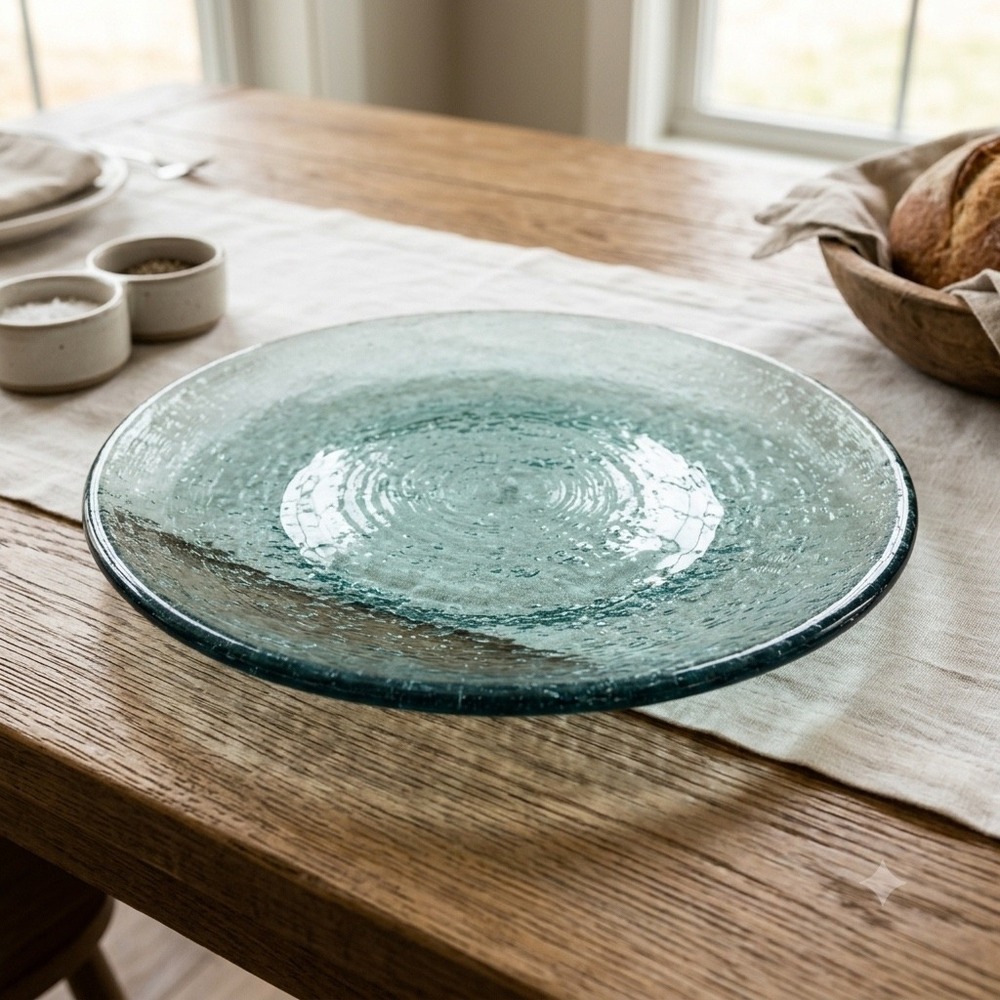 Fire and Light Recycled Glass 11" Dinner Plate Aqua Discontinued